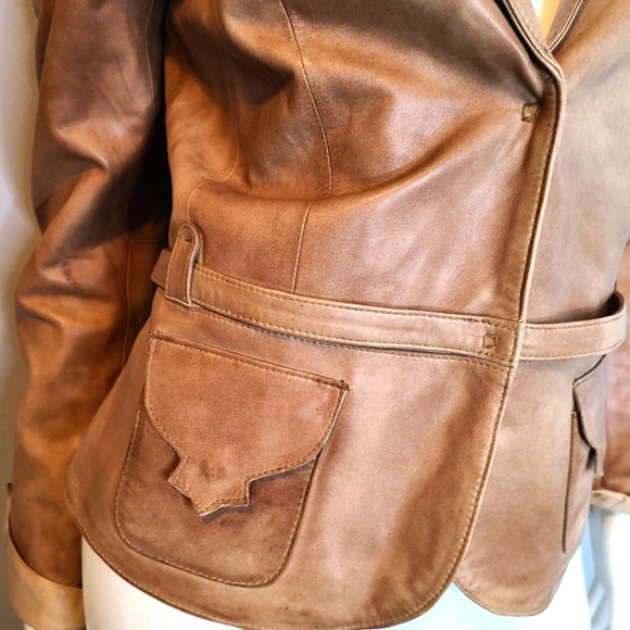 AEROPASTEL Tan Leather Jacket size Medium - Picture 7 of 12